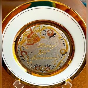 24K Gold Rim 6” limited edtn plate. 50th AnniversaryJapan. Chokin Art Collection